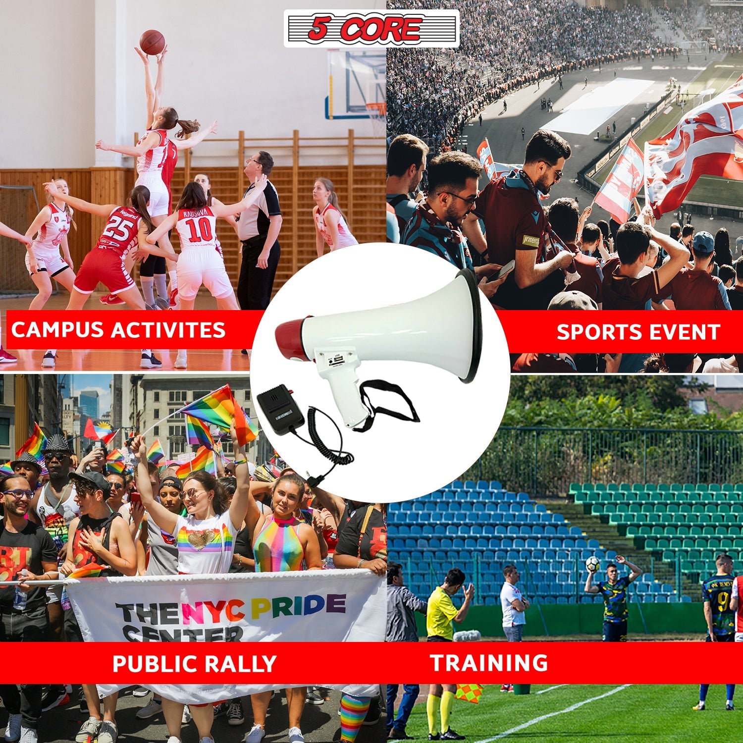 5Core Megaphone Bullhorn Speaker 50W Bull Horn Cheer Megafono 300 Meter-3