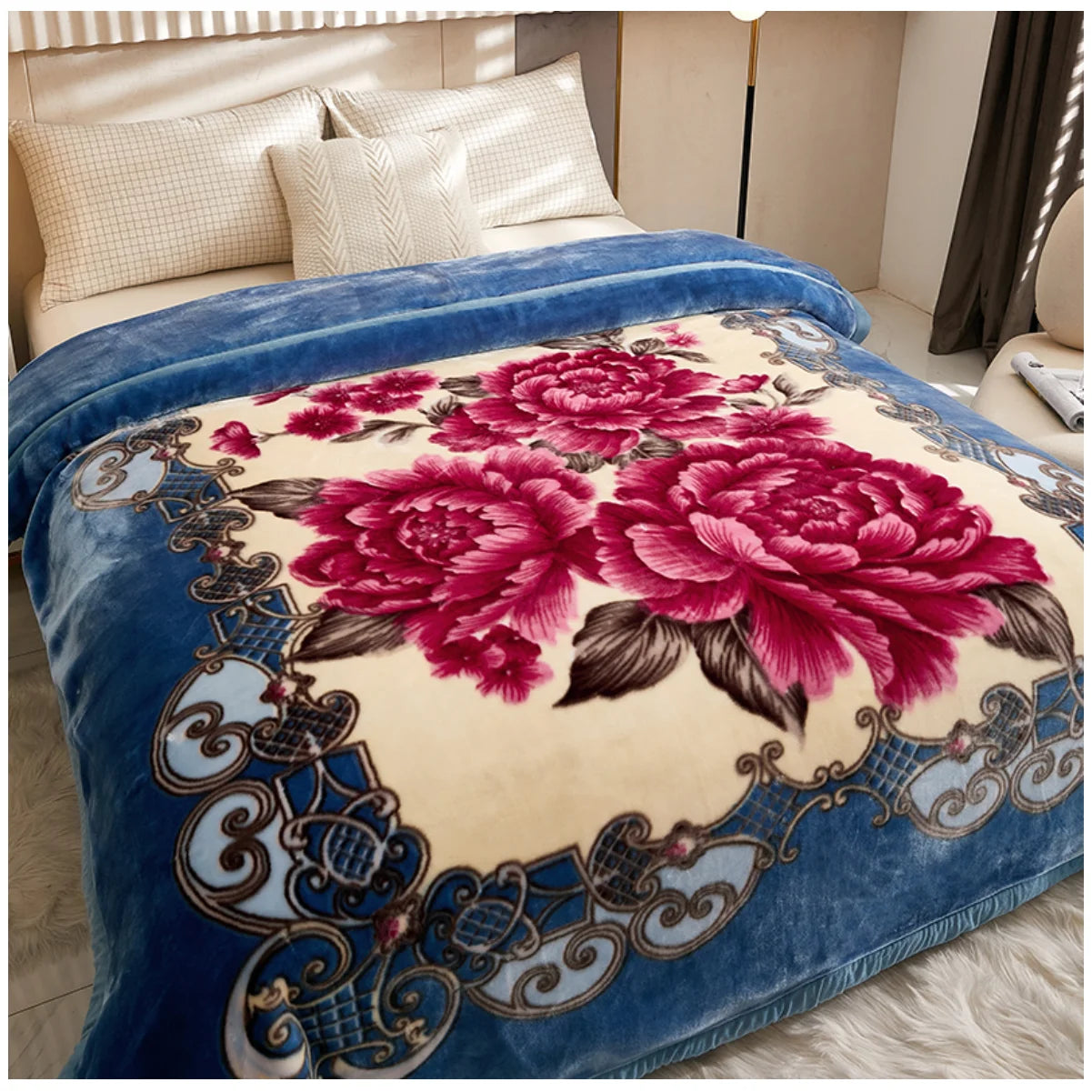 American Style 3D Printed Solid Festival Pattern Winter Thicken Raschel Blanket 100% Polyester Double-Layer Linen Nonwoven