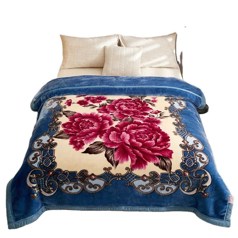 American Style 3D Printed Solid Festival Pattern Winter Thicken Raschel Blanket 100% Polyester Double-Layer Linen Nonwoven