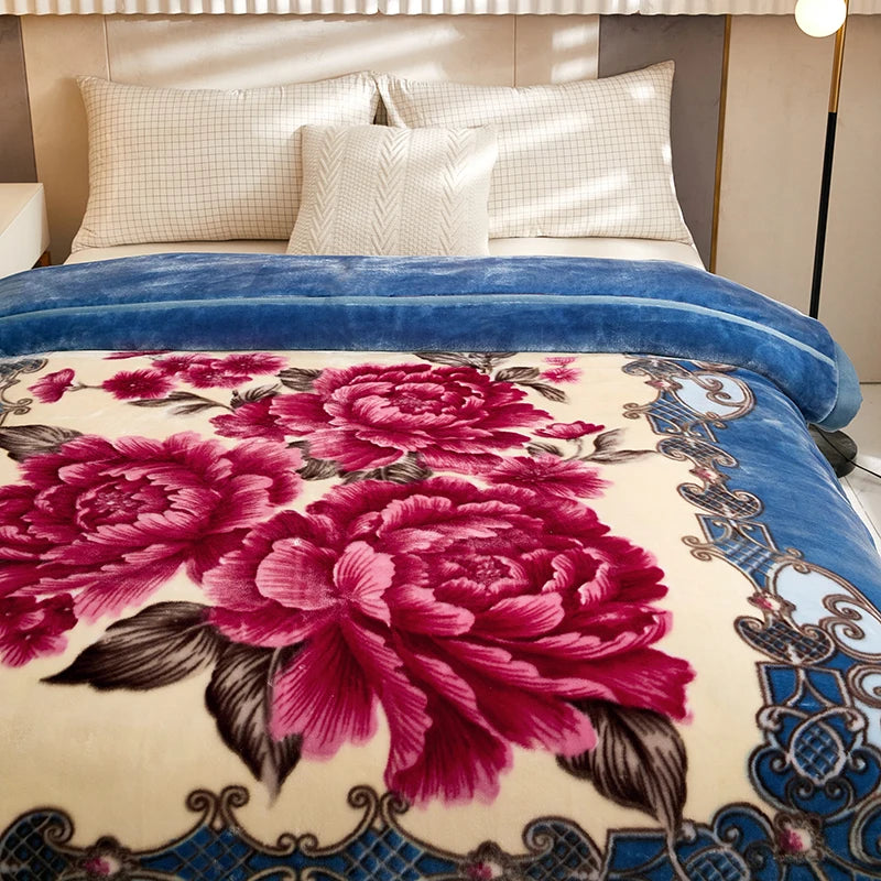 American Style 3D Printed Solid Festival Pattern Winter Thicken Raschel Blanket 100% Polyester Double-Layer Linen Nonwoven