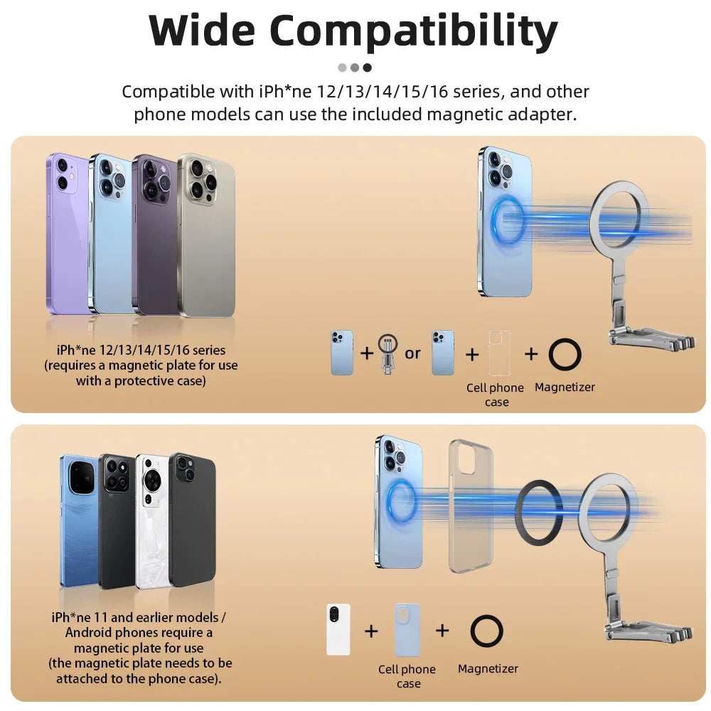 Flymile Magnetic Selfie Stick Tripod for Magsafe iPhone 16 15 14 13 12 Pro Max Samsung Phone Foldable Desktop Tripod 1/4" Holes