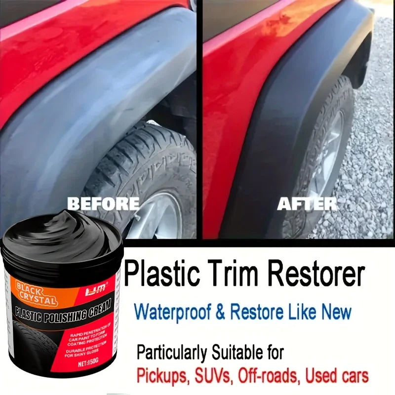 150g Plastic & Rubber Repair Paste - Black Crystal Polish for Car Scratches, Tire Shine & Interior Renewal, Anti-Aging & Fade Re