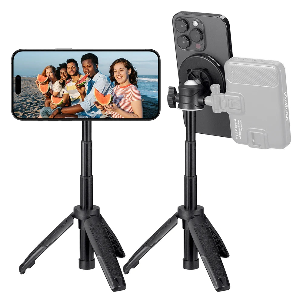 Magnetic Smartphone Tripod for MagSafe, Mini Extendable Selfie Stick 360° Ball Head Tripod Stand Handle Grip for iPhone 14 13 12