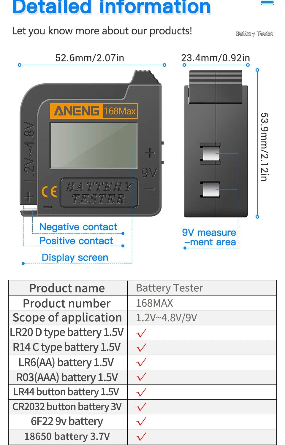 ANENG 168Max Digital Capacity Universal Test Lithium Battery Tester Checkered Load Analyzer Display Check AAA AA Button Cell