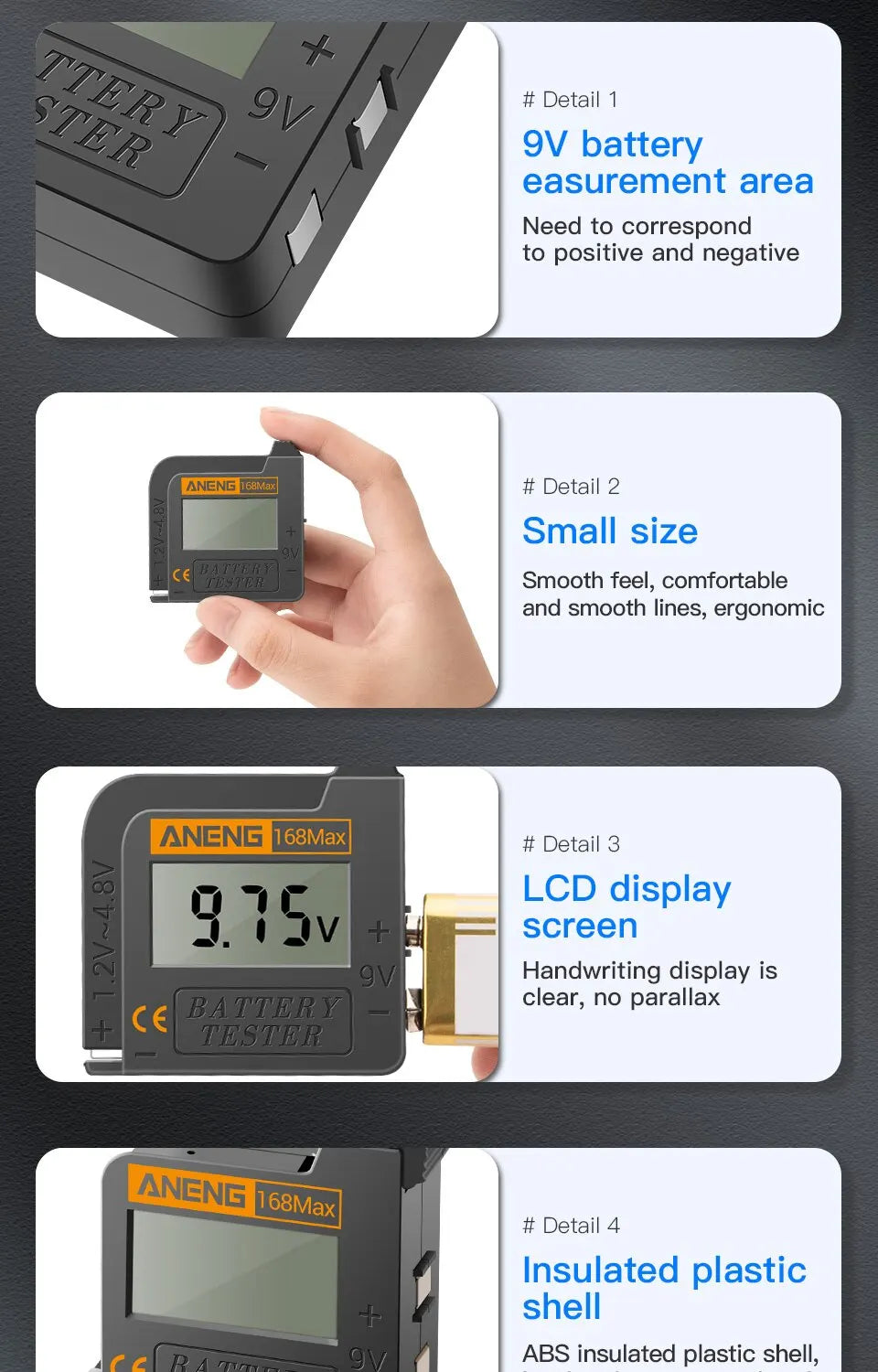ANENG 168Max Digital Capacity Universal Test Lithium Battery Tester Checkered Load Analyzer Display Check AAA AA Button Cell