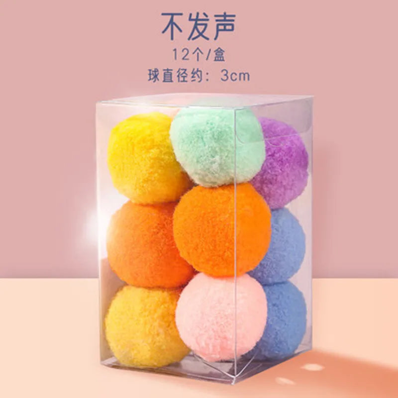 12pcs New Cat Toy Cat Silent Elastic Ball Plush Ball Pet Interactive Toy Soft Ball Box Set Pet Birthday Gift Photography Props