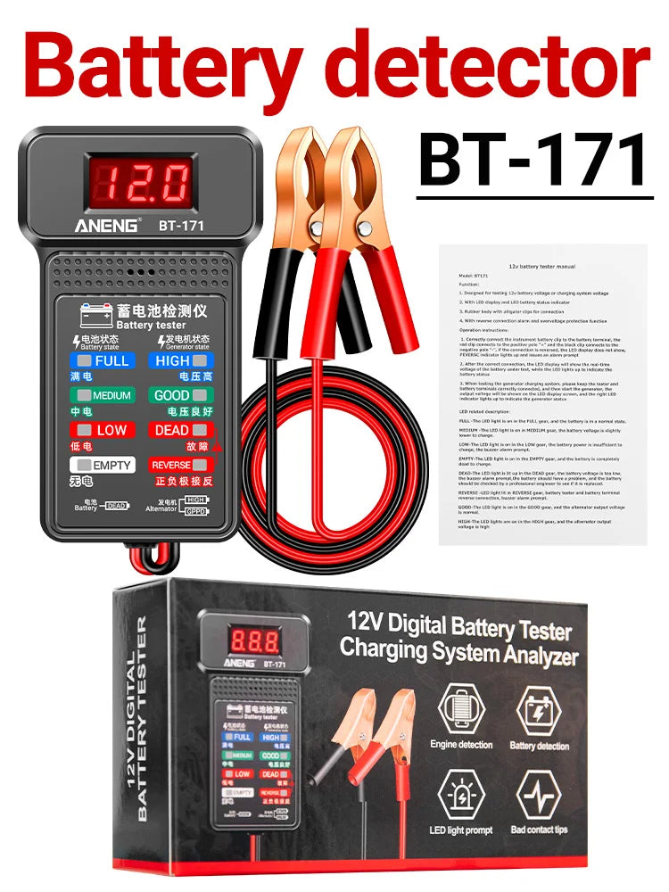 ANENG BT-171 Multifunctional Battery Testers 12V Auto Repair Industry Detection with LED Reverse Display Screen Electrician Tool