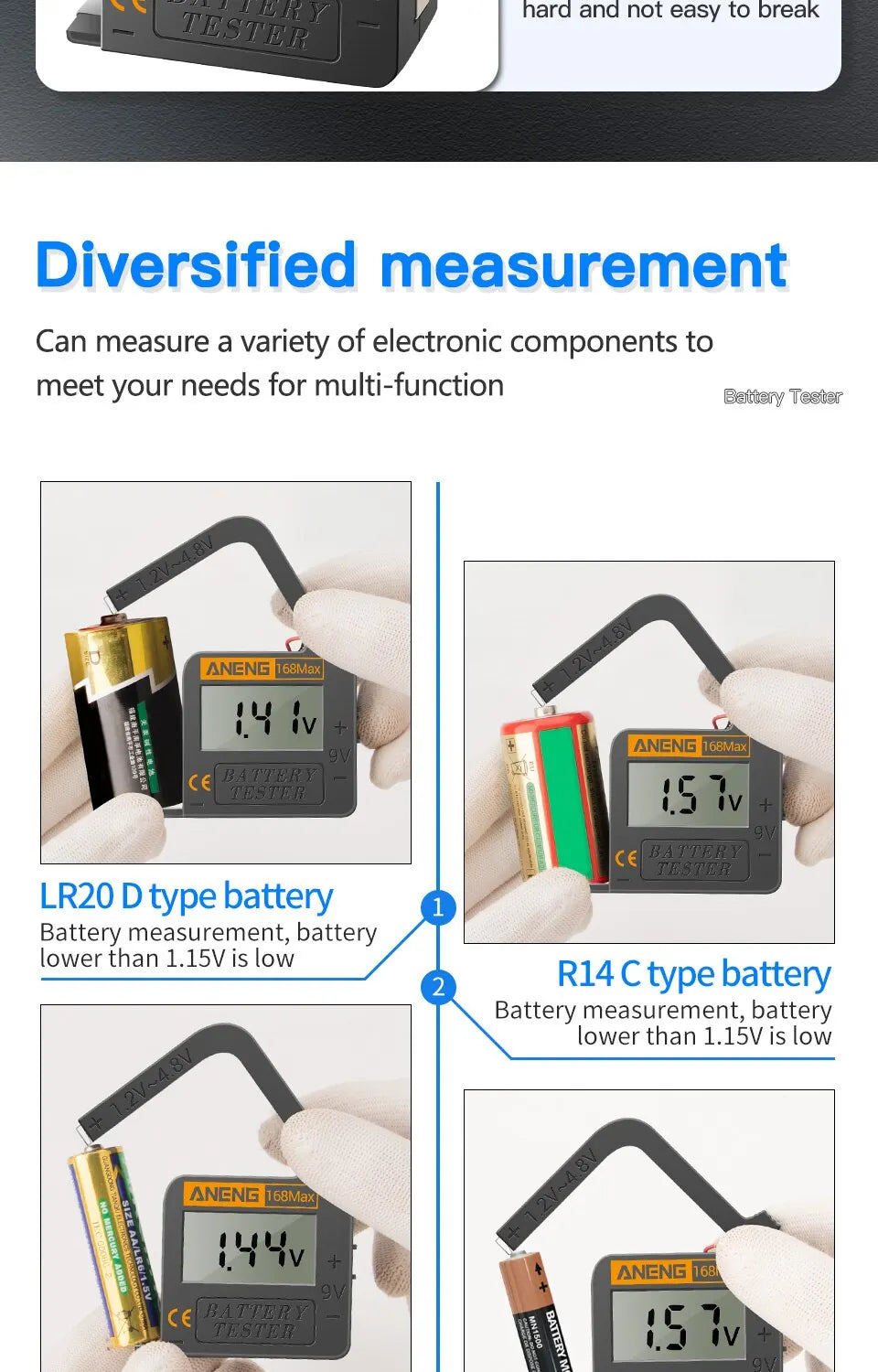 ANENG 168Max Digital Capacity Universal Test Lithium Battery Tester Checkered Load Analyzer Display Check AAA AA Button Cell