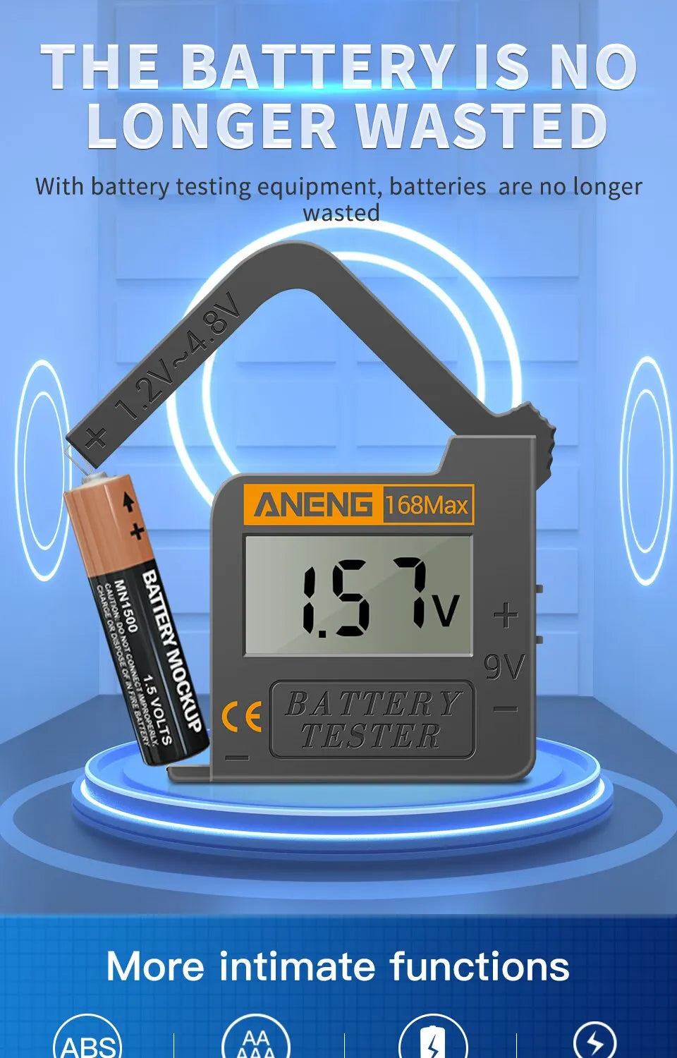 ANENG 168Max Digital Capacity Universal Test Lithium Battery Tester Checkered Load Analyzer Display Check AAA AA Button Cell