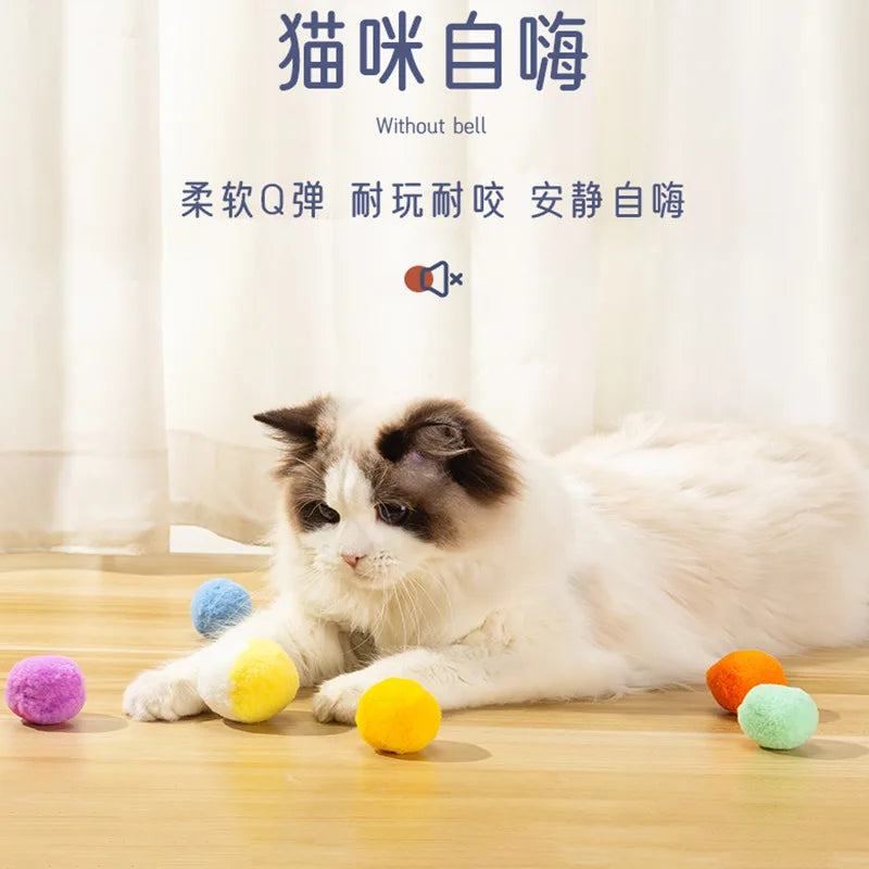 12pcs New Cat Toy Cat Silent Elastic Ball Plush Ball Pet Interactive Toy Soft Ball Box Set Pet Birthday Gift Photography Props