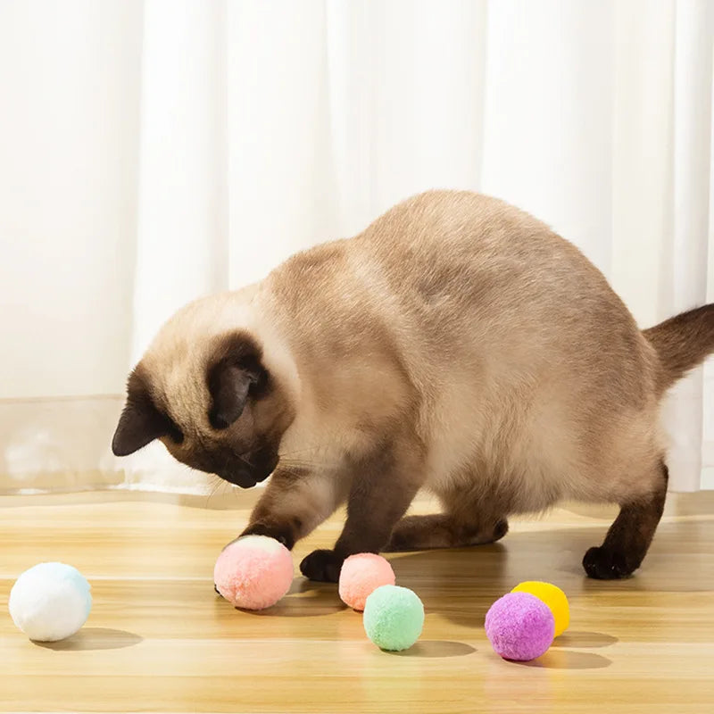 12pcs New Cat Toy Cat Silent Elastic Ball Plush Ball Pet Interactive Toy Soft Ball Box Set Pet Birthday Gift Photography Props