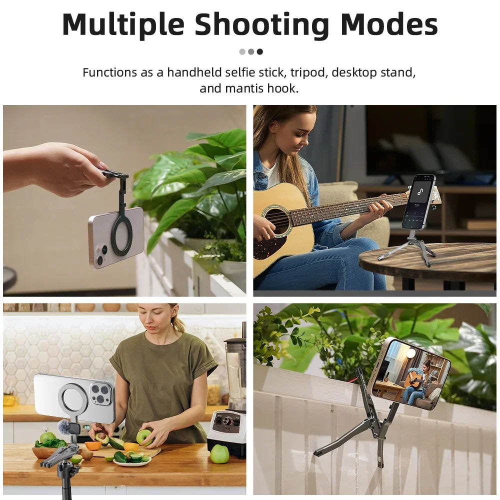 Flymile Magnetic Selfie Stick Tripod for Magsafe iPhone 16 15 14 13 12 Pro Max Samsung Phone Foldable Desktop Tripod 1/4" Holes