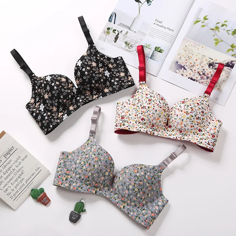 Women Flower Print Seamless Bra