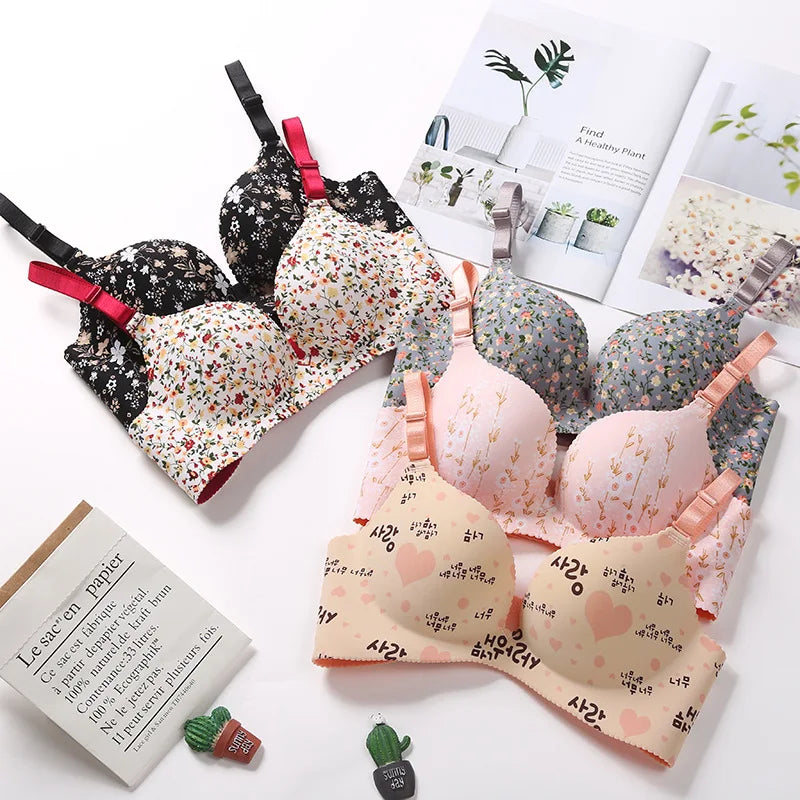 Women Flower Print Seamless Bra