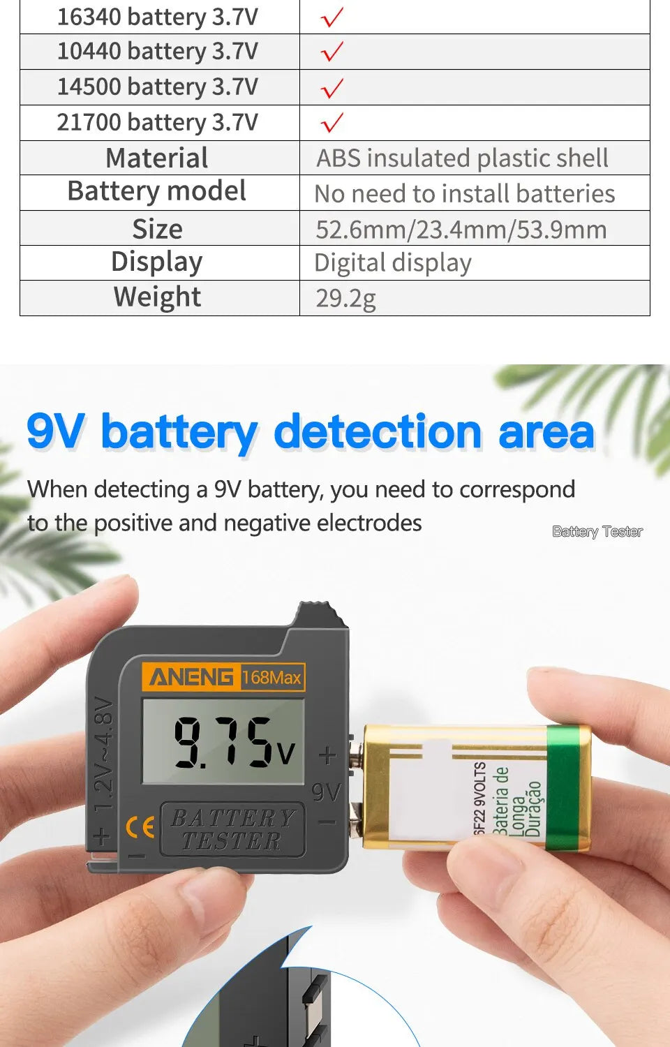 ANENG 168Max Digital Capacity Universal Test Lithium Battery Tester Checkered Load Analyzer Display Check AAA AA Button Cell