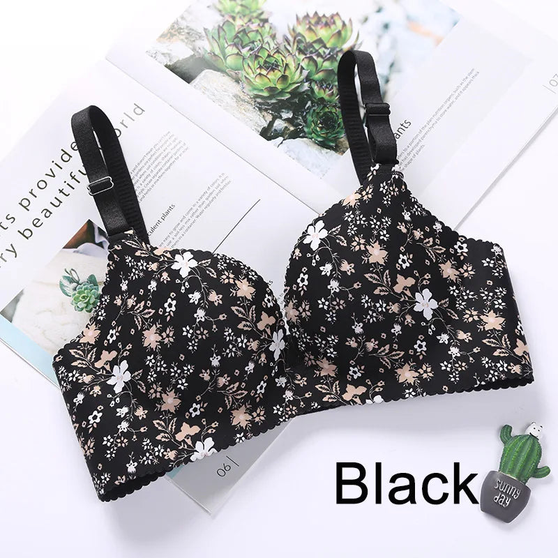 Women Flower Print Seamless Bra