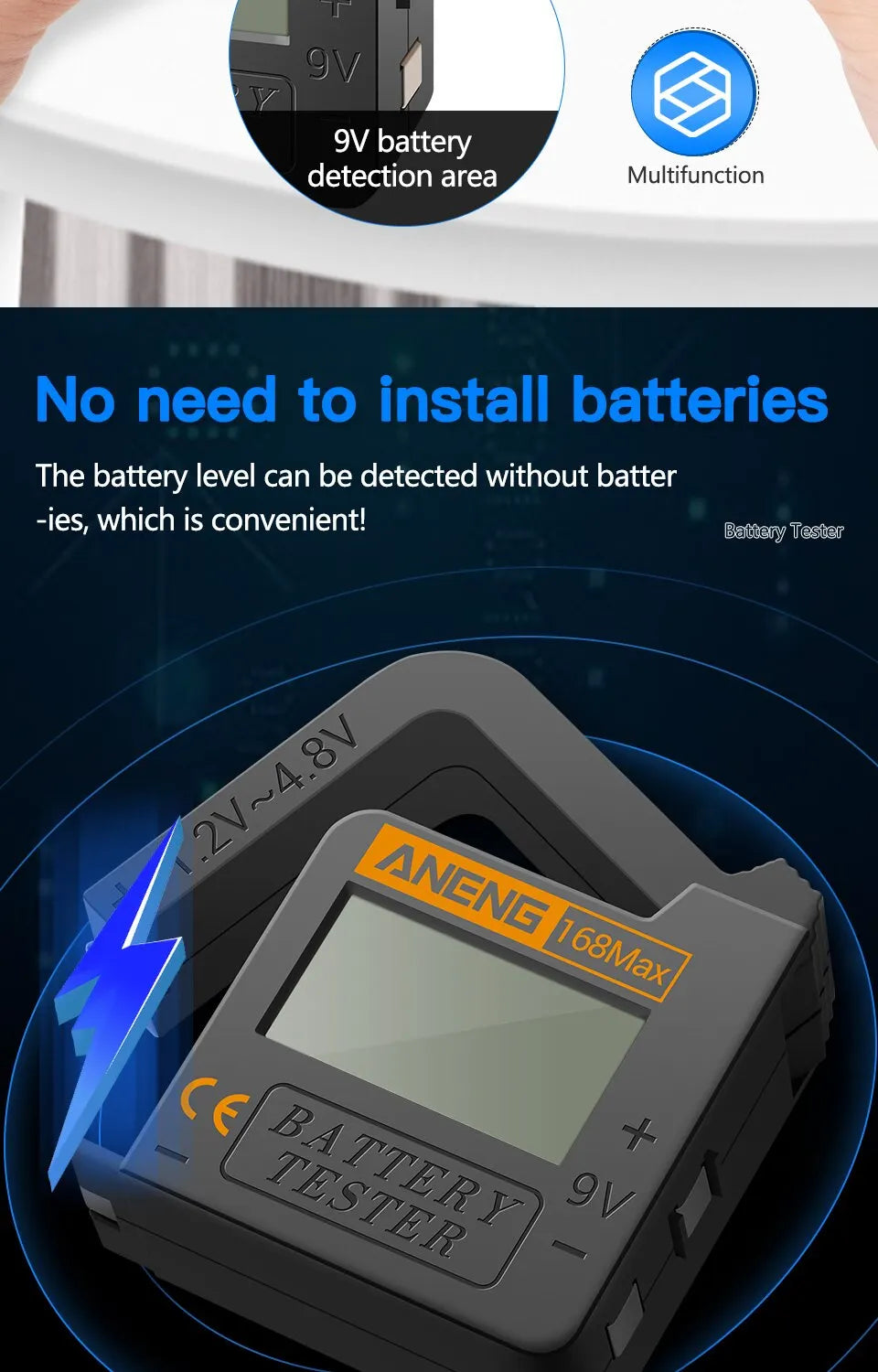 ANENG 168Max Digital Capacity Universal Test Lithium Battery Tester Checkered Load Analyzer Display Check AAA AA Button Cell