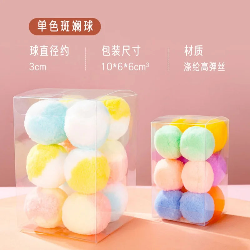 12pcs New Cat Toy Cat Silent Elastic Ball Plush Ball Pet Interactive Toy Soft Ball Box Set Pet Birthday Gift Photography Props