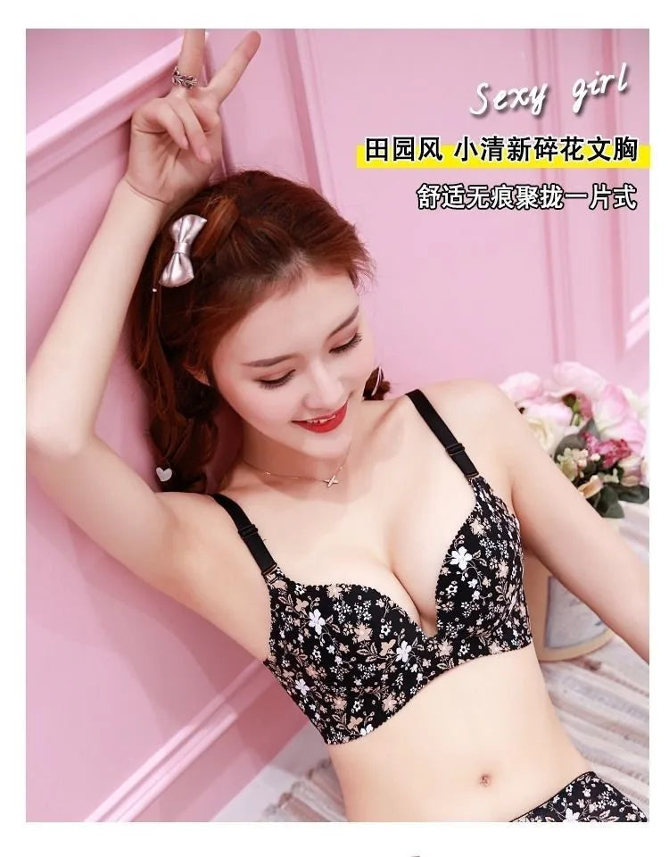 Women Flower Print Seamless Bra