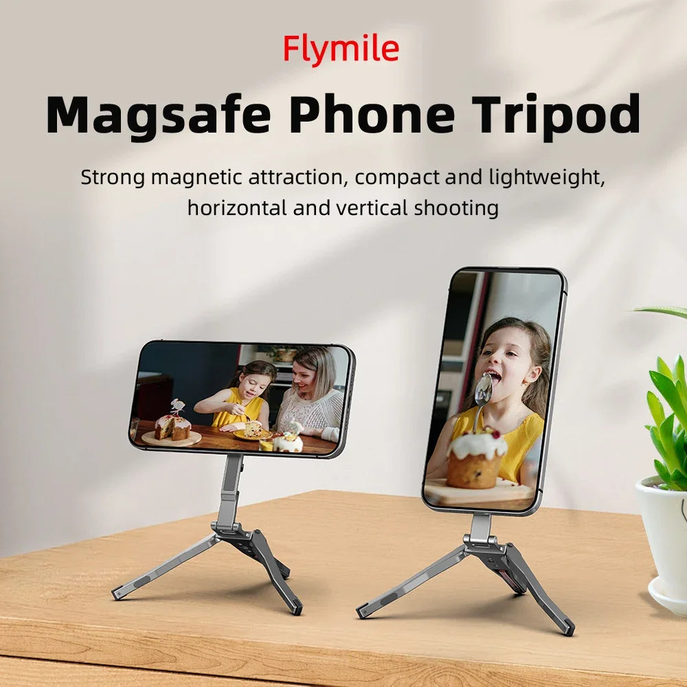 Flymile Magnetic Selfie Stick Tripod for Magsafe iPhone 16 15 14 13 12 Pro Max Samsung Phone Foldable Desktop Tripod 1/4" Holes