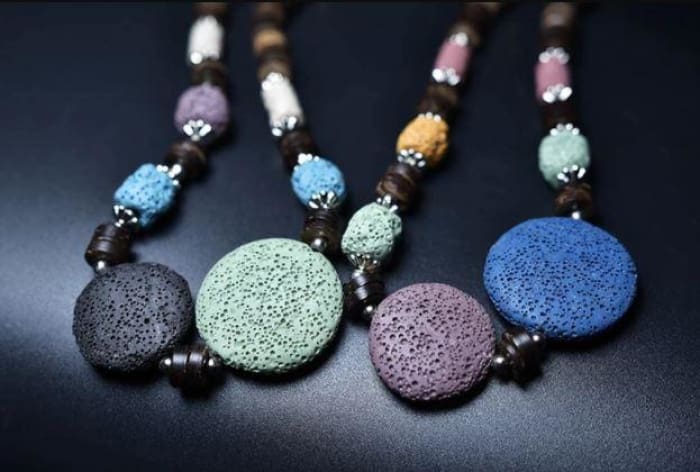 Blue and Byzantium Purple Lava Stone Essential Oils Necklace-1