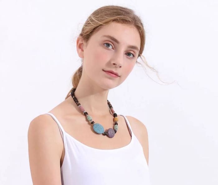 Blue and Byzantium Purple Lava Stone Essential Oils Necklace-2